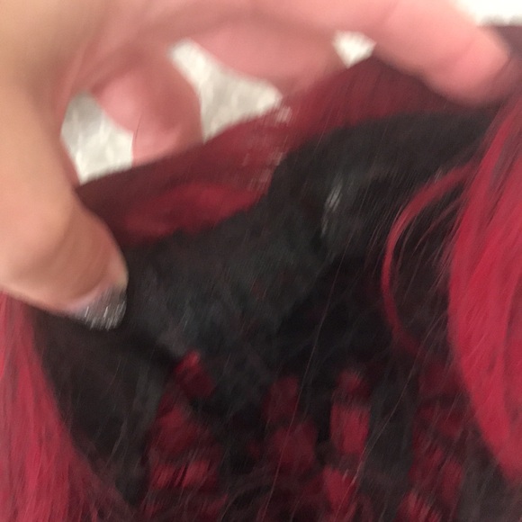 New Long Wavy Synthetic Black Root Red Lit Unicorns Wig - Picture 4 of 9